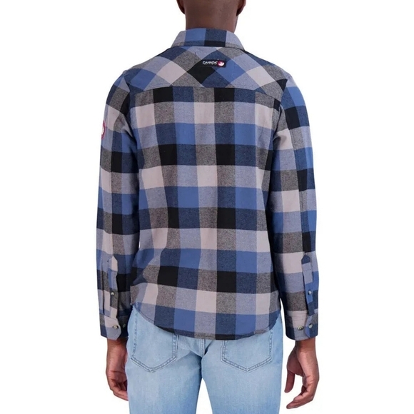 Canada Weather Gear Men's Flannel Button-Down Chambray Lined Collar Blue/Black L - Picture 3 of 9